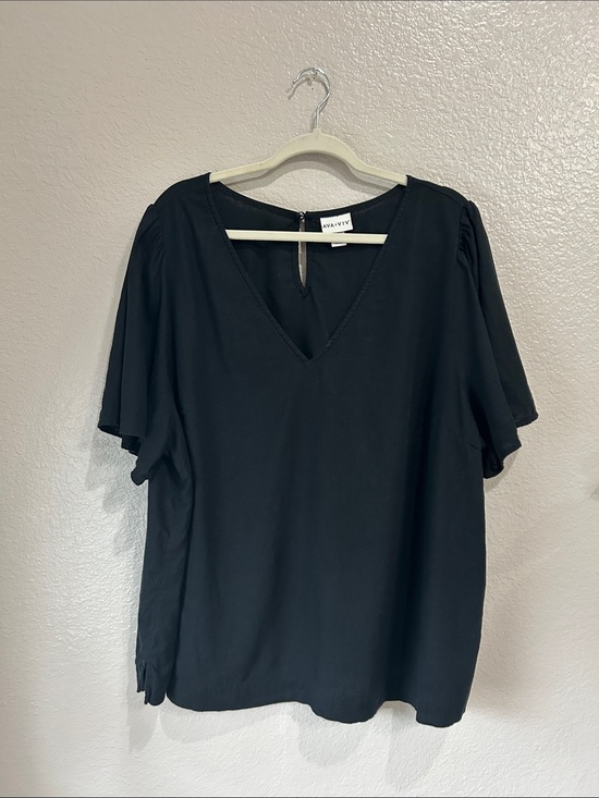 Ava & Viv Tops - Ava & Viv Black V-Neck Flutter Sleeve Top Linen Blend Sz 2X Summer Chic TC0292